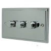 3 Gang 400W 2 Way Dimmer (Mains and Low Voltage) Art Deco Polished Chrome Intelligent Dimmer
