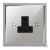 5 Amp Round Pin Unswitched Socket : Black Trim Art Deco Polished Chrome Round Pin Unswitched Socket (For Lighting)