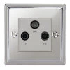 TV Aerial Socket, Satellite F Connector (SKY) and FM Aerial Socket combined on one plate : White Trim Art Deco Polished Chrome TV, FM and SKY Socket
