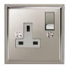 1 Gang - Single 13 Amp Switched Plug Socket : White Trim Art Deco Polished Nickel Switched Plug Socket