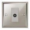 1 Gang Non-Isolated Coaxial TV Socket : White Trim Art Deco Polished Nickel TV Socket