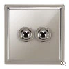 2 Gang Retractive Push Button Switch Art Deco Polished Nickel Retractive Switch