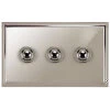 3 Gang Retractive Push Button Switch Art Deco Polished Nickel Retractive Switch