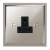 5 Amp Round Pin Unswitched Socket : Black Trim Art Deco Polished Nickel Round Pin Unswitched Socket (For Lighting)