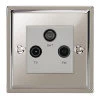 TV Aerial Socket, Satellite F Connector (SKY) and FM Aerial Socket combined on one plate : White Trim Art Deco Polished Nickel TV, FM and SKY Socket