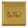2 Gang 250W Button Dimmer Art Deco Satin Brass Button Dimmer