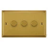 3 Gang 100W 2 Way LED (Trailing Edge) Dimmer (Min Load 1W, Max Load 100W) Art Deco Satin Brass LED Dimmer