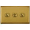 3 Gang 250W Button Dimmer Art Deco Satin Brass Button Dimmer