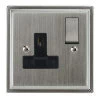 1 Gang - Single 13 Amp Switched Plug Socket : Black Trim Art Deco Satin Chrome Switched Plug Socket