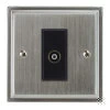 1 Gang Non-Isolated Coaxial TV Socket : Black Trim Art Deco Satin Chrome TV Socket