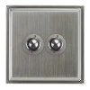 2 Gang 250W Button Dimmer Art Deco Satin Chrome Button Dimmer