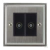 2 Gang Non-Isolated Coaxial TV Socket : Black Trim Art Deco Satin Chrome TV Socket