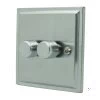 2 Gang 400W 2 Way Dimmer (Mains and Low Voltage) Art Deco Satin Chrome Intelligent Dimmer