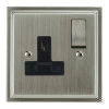 1 Gang - Single 13 Amp Switched Plug Sockets : Black Trim Art Deco Satin Nickel Switched Plug Socket