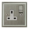 1 Gang - Single 13 Amp Switched Plug Sockets : White Trim Art Deco Satin Nickel Switched Plug Socket