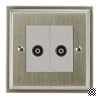 2 Gang Non-Isolated Coaxial TV Socket : White Trim Art Deco Satin Nickel TV Socket