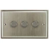 3 Gang 100W 2 Way LED (Trailing Edge) Dimmer (Min Load 1W, Max Load 100W) Art Deco Satin Nickel LED Dimmer