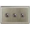 3 Gang 250W Button Dimmer Art Deco Satin Nickel Button Dimmer
