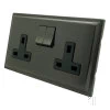 2 Gang - Double 13 Amp Switched Plug Socket Art Deco Screwless Cocoa Bronze Switched Plug Socket