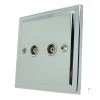 Twin Isolated TV | Coaxial Socket : White Trim Art Deco Classic Polished Chrome TV Socket