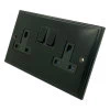 2 Gang - Double 13 Amp Switched Plug Socket : Black Trim Art Deco Supreme Matt Black Switched Plug Socket