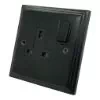 1 Gang - Single 13 Amp Switched Plug Socket : Black Trim