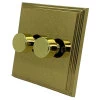 2 Gang 2 Way 400W Dimmer - Push to switch on | off, turn to dim. Each dimmer will control 400W of standard lights or 200W of halogen lights Art Deco Supreme Polished Brass Intelligent Dimmer