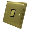 1 Gang - Used for heating and water heating circuits. Switches both live and neutral poles : Black Trim Art Deco Supreme Satin Brass 20 Amp Switch