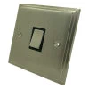 1 Gang - Used for heating and water heating circuits. Switches both live and neutral poles : Black Trim Art Deco Supreme Satin Nickel 20 Amp Switch