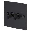 2 Gang 20 Amp 2 Way Toggle (Dolly) Light Switches - Black Toggles