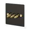 3 Gang 20 Amp 2 Way Toggle (Dolly) Light Switches - Brass Toggles
