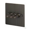 3 Gang 20 Amp 2 Way Toggle (Dolly) Light Switches - Bronze Toggles
