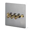 3 Gang 20 Amp 2 Way Toggle (Dolly) Light Switches - Brass Toggles