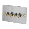 4 Gang 20 Amp 2 Way Toggle (Dolly) Light Switches - Brass Toggles