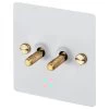 2 Gang 20 Amp 2 Way Toggle (Dolly) Light Switches - Brass Toggles