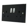 2 Gang - Double 13 Amp Switched Plug Socket : Black Trim Black Granite / Polished Stainless Switched Plug Socket