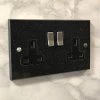 Black Granite / Satin Stainless Switched Plug Socket - 1