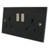 2 Gang - Double 13 Amp Switched Plug Socket : Black Trim Black Granite / Satin Stainless Switched Plug Socket