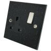 Black Granite / Satin Stainless Switched Plug Socket - 2