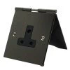 1 Gang - Single 5 Amp Unswitched Round Pin Plug Floor Socket : Black Trim Floor Sockets Black Nickel Floor Round Pin Socket