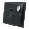1 Gang - Single 13 Amp Switched Plug Socket : Black Trim Vogue Matt Black with Chrome Switched Plug Socket
