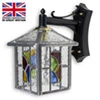 Burford - with multi coloured stained glass highlights Burford Outdoor Leaded Lantern | Porch Light