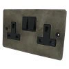 2 Gang - Double 13 Amp Switched Plug Socket - Black Switch