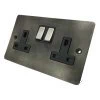 2 Gang - Double 13 Amp Switched Plug Socket - Steel Switch