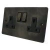 2 Gang - Double 13 Amp Switched Plug Socket - Black Nickel Switch