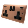 2 Gang - Double 13 Amp Plug Socket with USB C | USB A Charging Ports - Black Trim Classic Brushed Copper Plug Socket with USB Charging