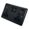 2 Gang - Double 13 Amp Plug Socket with USB C | USB A Charging Ports - Black Trim Classic Old Bronze Plug Socket with USB Charging