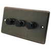 3 Gang Combination - 1 x LED Dimmer + 2 x 2 Way Push Switch Classic Antique Copper LED Dimmer and Push Light Switch Combination