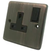 1 Gang - Single 13 Amp Switched Plug Socket : Black Trim Classic Antique Copper Switched Plug Socket
