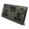 2 Gang - Double 13 Amp Plug Socket with 2 USB A Charging Ports - Black Trim Classic Old Bronze Plug Socket with USB Charging